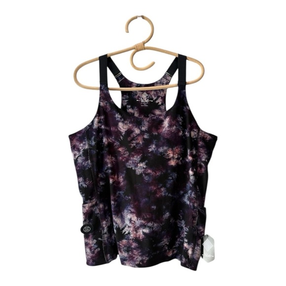 RISE Dynamic Racer Back Compression Cami Workout Top NEW Size 1X Black Purple - Picture 1 of 16